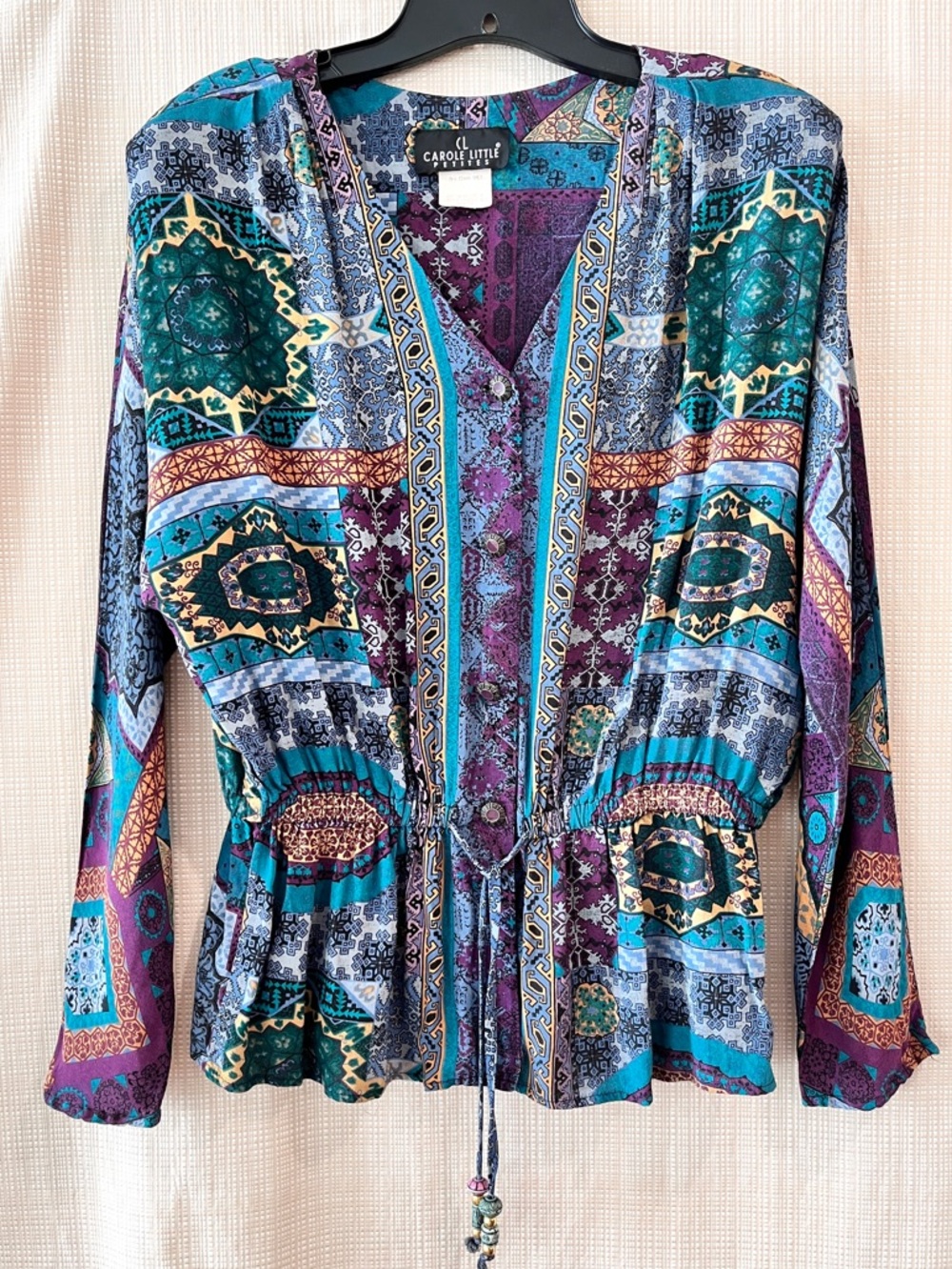 Vintage 90s Global Nomad Patchwork Whimsigoth Carol Little Beaded Shirt